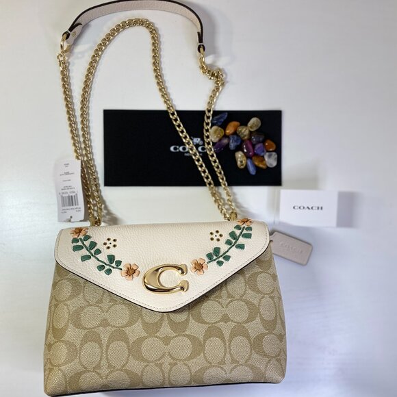 Coach Handbags - NWT COACH Tammie Shoulder Bag Floral Signature Khaki Leather : Snap Purse CA016